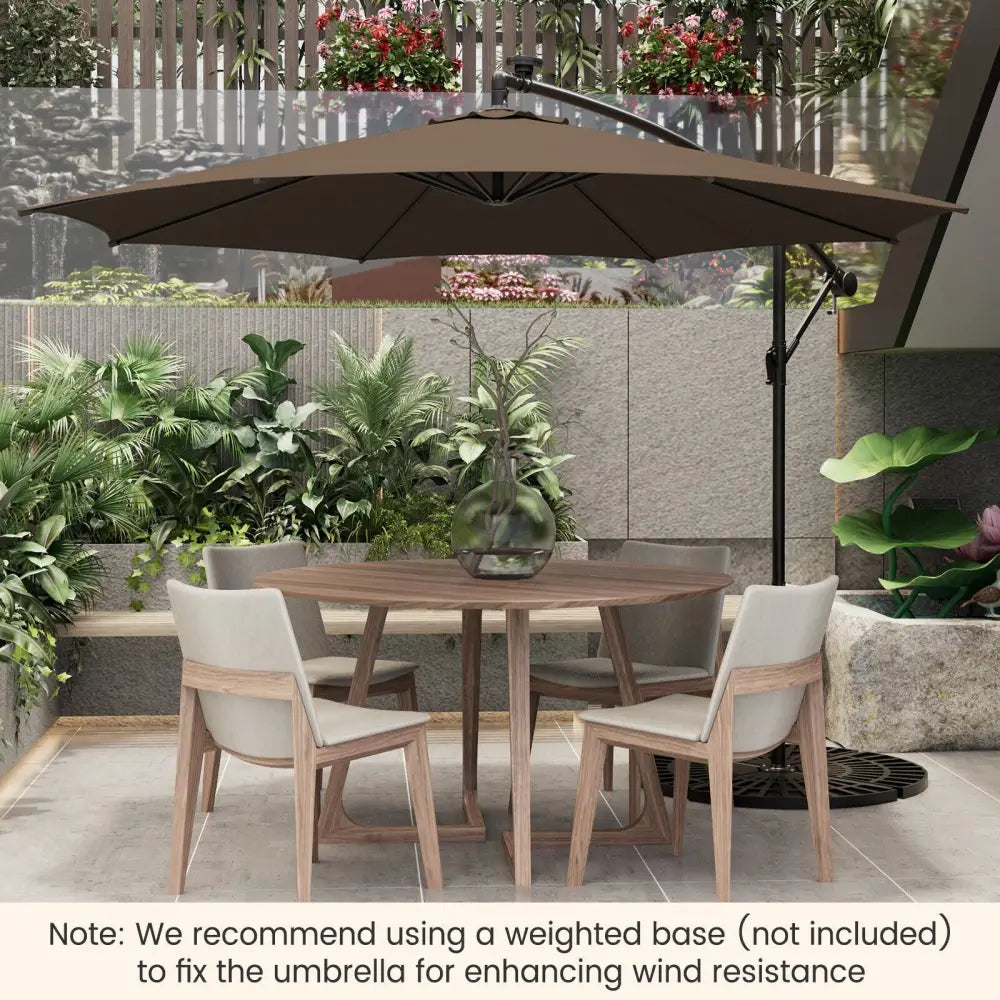 10 Feet Patio Offset Umbrella with 112 Solar-Powered LED Lights-Beige-Coffee - Coffee - Outdoor Umbrellas