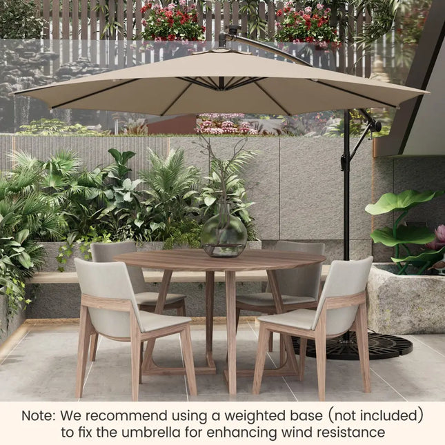 10 Feet Patio Offset Umbrella with 112 Solar-Powered LED Lights-Beige-Beige - Beige - Outdoor Umbrellas