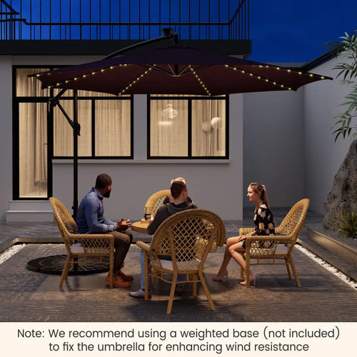 10 Feet Patio Offset Umbrella with 112 Solar-Powered LED Lights-Beige-Navy - Navy - Outdoor Umbrellas