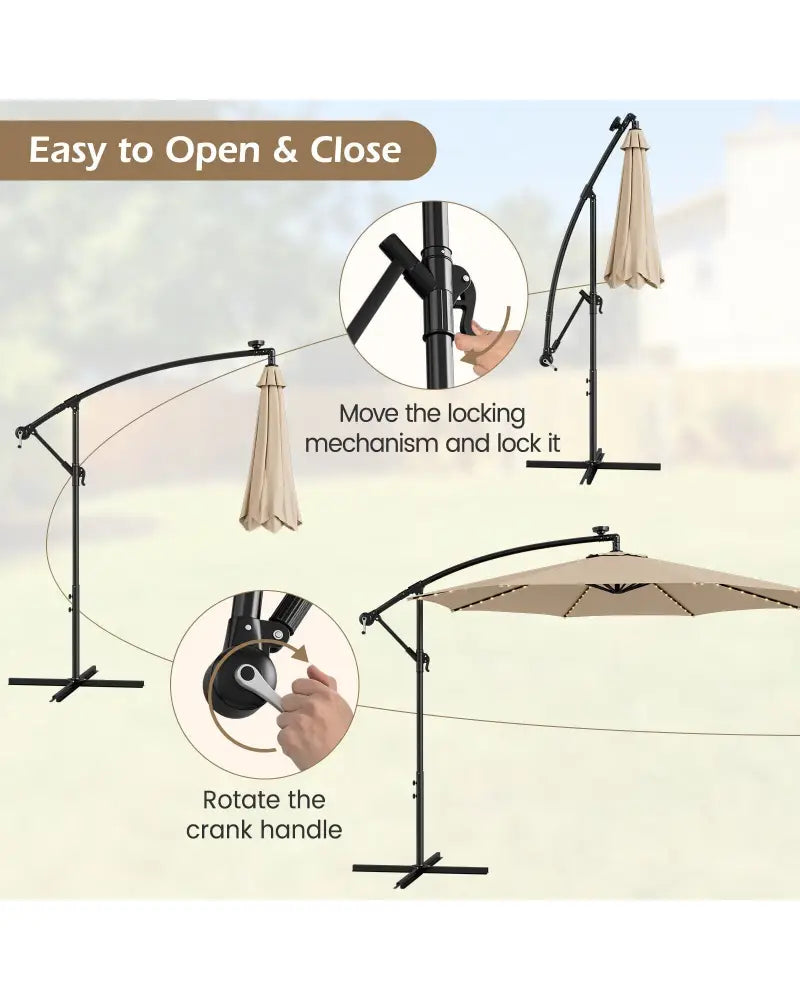 10 Feet Patio Offset Umbrella with 112 Solar-Powered LED Lights-Beige-Beige - Beige - Outdoor Umbrellas
