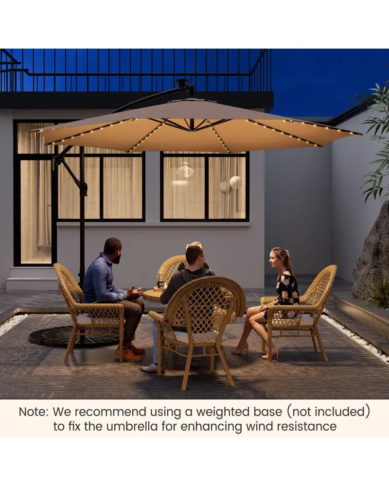 10 Feet Patio Offset Umbrella with 112 Solar-Powered LED Lights-Beige-Beige - Beige - Outdoor Umbrellas