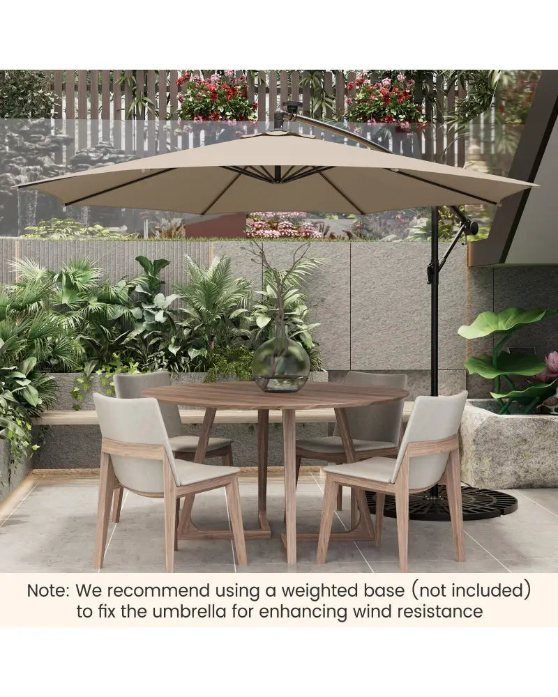 10 Feet Patio Offset Umbrella with 112 Solar-Powered LED Lights-Beige-Beige - Beige - Outdoor Umbrellas