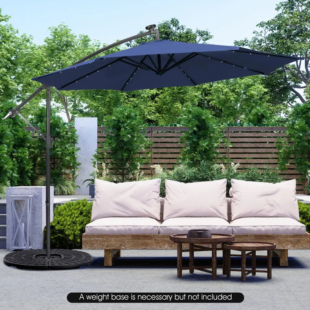 10 Feet Patio Solar Powered Cantilever Umbrella with Tilting System-Navy - Navy - Outdoor Umbrellas