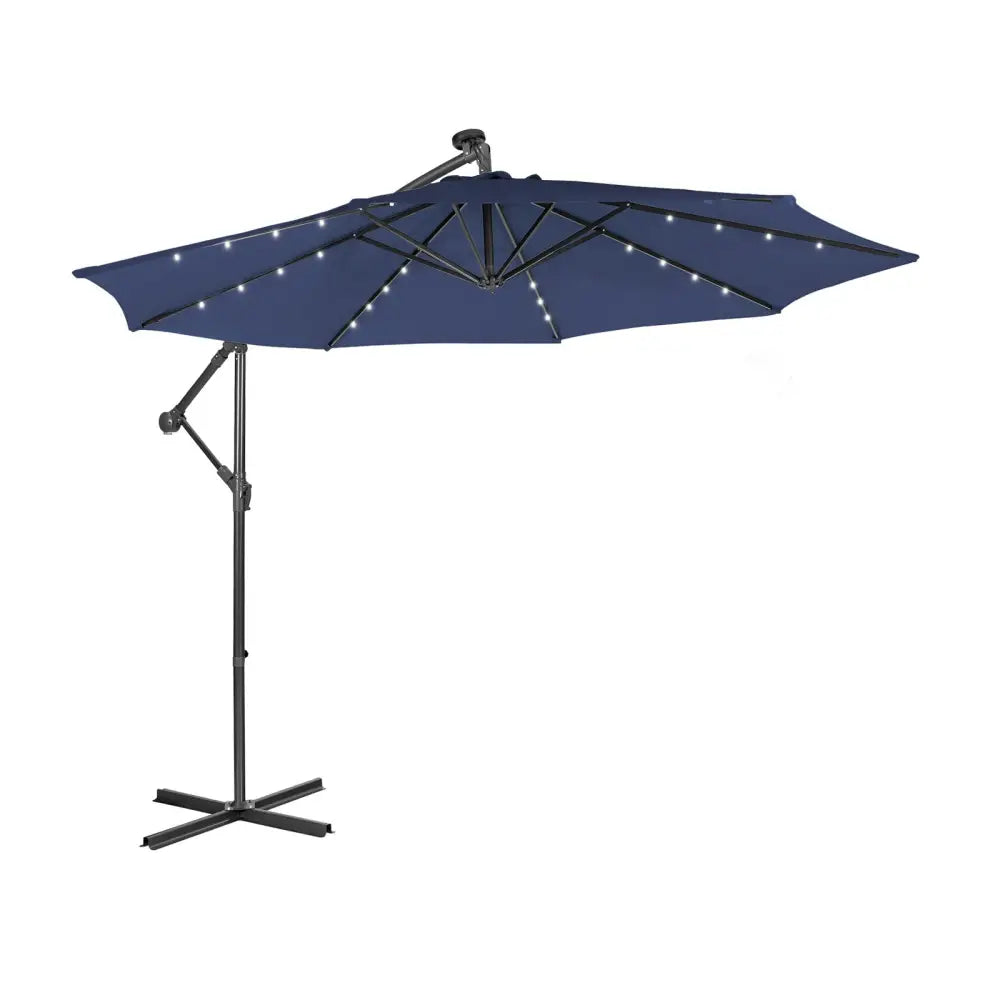 10 Feet Patio Solar Powered Cantilever Umbrella with Tilting System-Navy - Navy - Outdoor Umbrellas