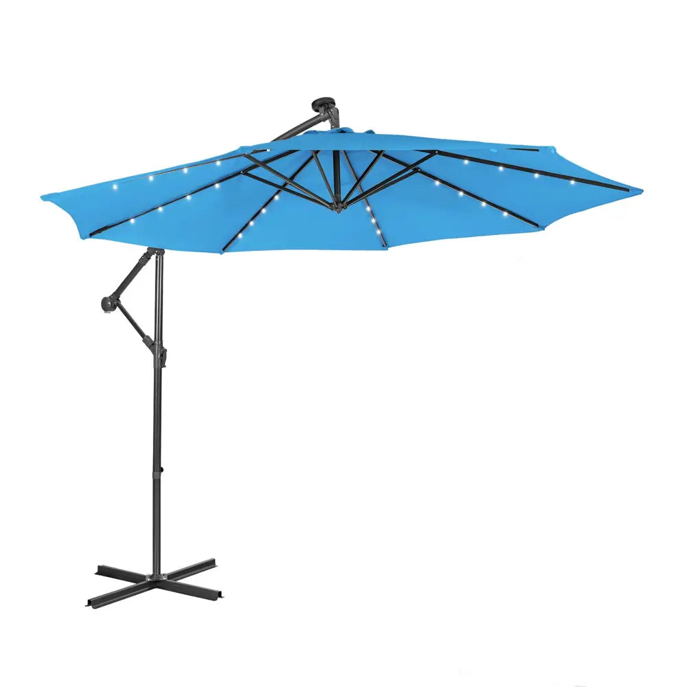 10 Feet Patio Solar Powered Cantilever Umbrella with Tilting System-Blue - Blue - Outdoor Umbrellas