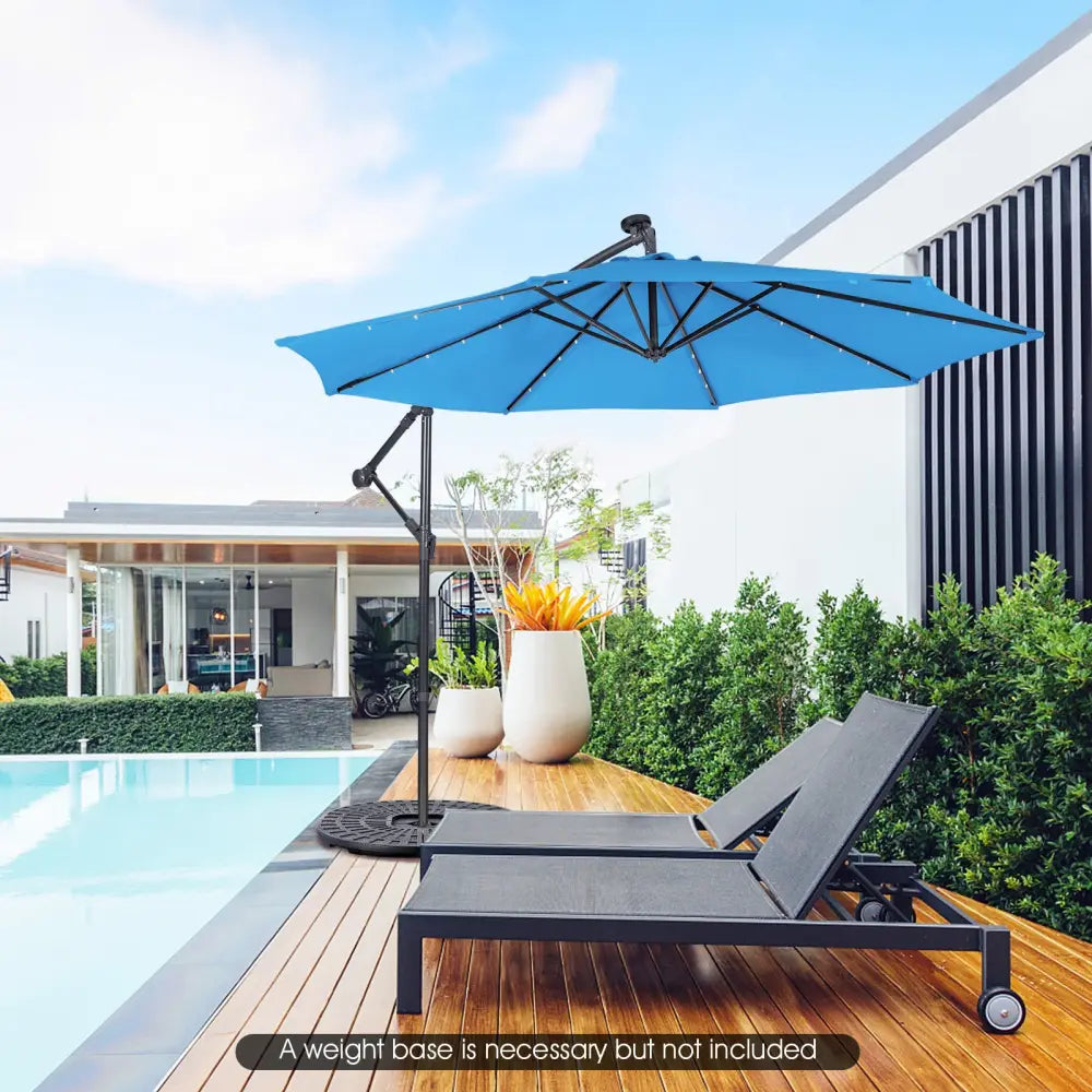 10 Feet Patio Solar Powered Cantilever Umbrella with Tilting System-Blue - Blue - Outdoor Umbrellas