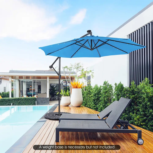 10 Feet Patio Solar Powered Cantilever Umbrella with Tilting System-Blue - Blue - Outdoor Umbrellas