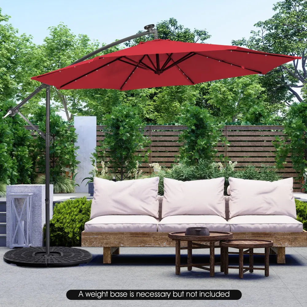 10 Feet Patio Solar Powered Cantilever Umbrella with Tilting System-Wine - Red - Outdoor Umbrellas