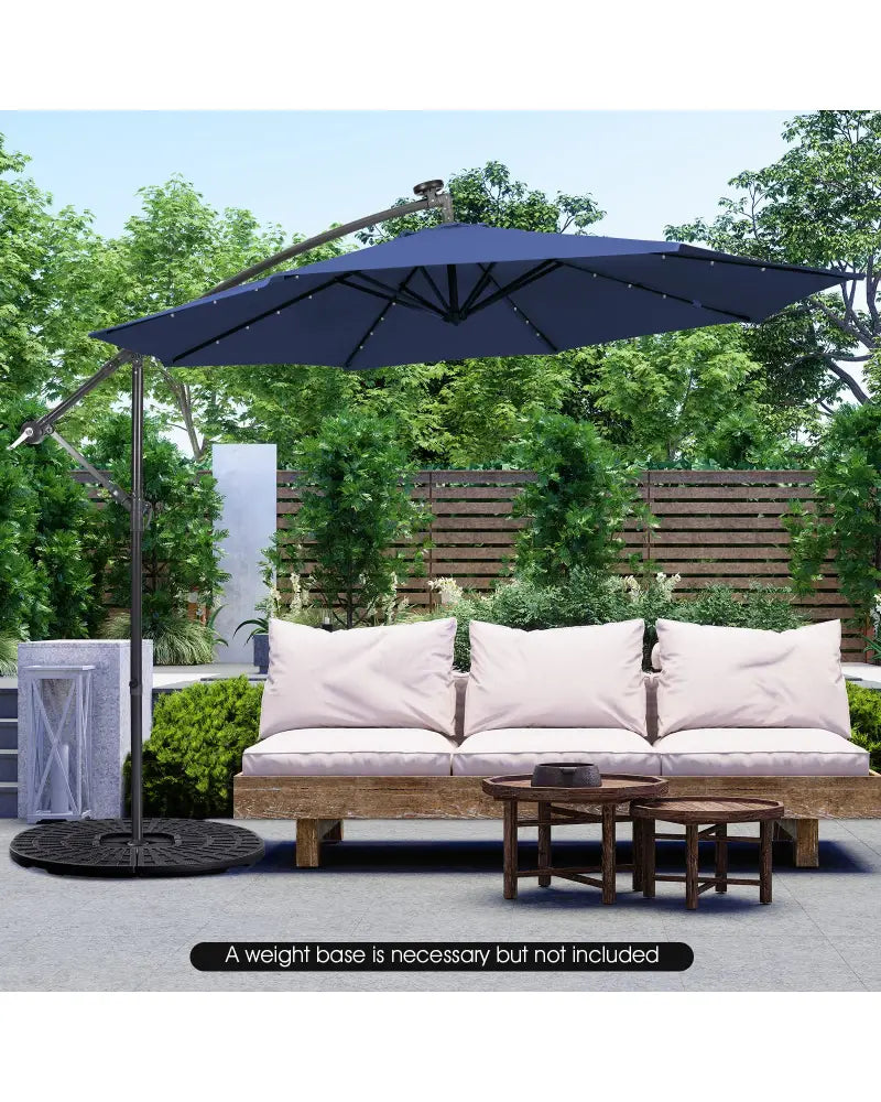 10 Feet Patio Solar Powered Cantilever Umbrella with Tilting System-Navy - Navy - Outdoor Umbrellas
