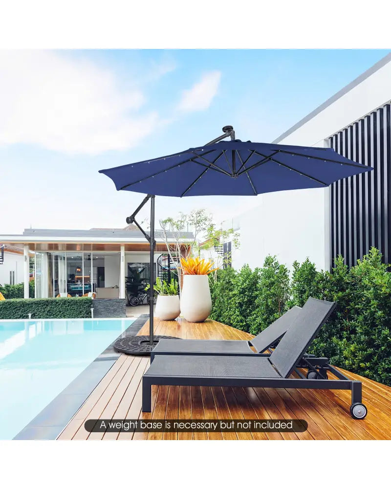 10 Feet Patio Solar Powered Cantilever Umbrella with Tilting System-Navy - Navy - Outdoor Umbrellas