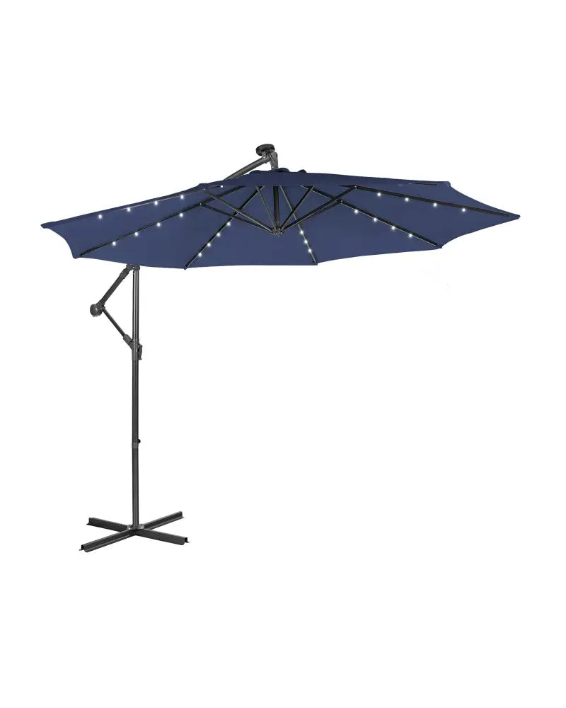 10 Feet Patio Solar Powered Cantilever Umbrella with Tilting System-Navy - Navy - Outdoor Umbrellas