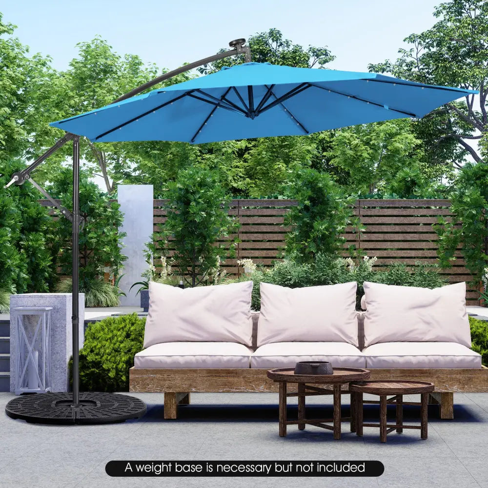 10 Feet Patio Solar Powered Cantilever Umbrella with Tilting System-Blue - Blue - Outdoor Umbrellas