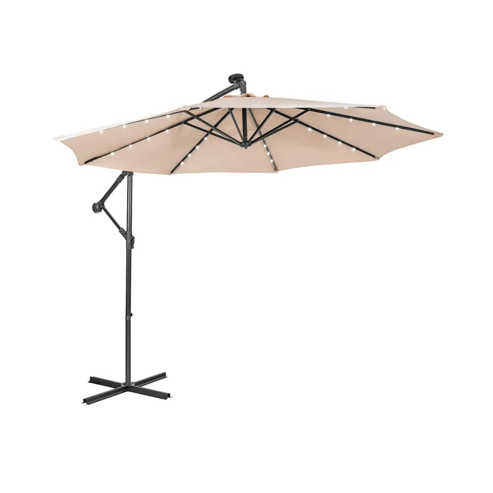 10 Feet Patio Solar Powered Cantilever Umbrella with Tilting System-Beige - Beige - Outdoor Umbrellas