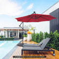 10 Feet Patio Solar Powered Cantilever Umbrella with Tilting System-Wine - Red - Outdoor Umbrellas