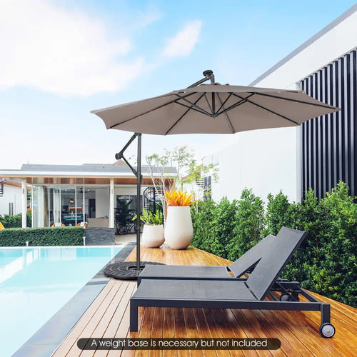 10 Feet Patio Solar Powered Cantilever Umbrella with Tilting System-Coffee - Brown - Outdoor Umbrellas
