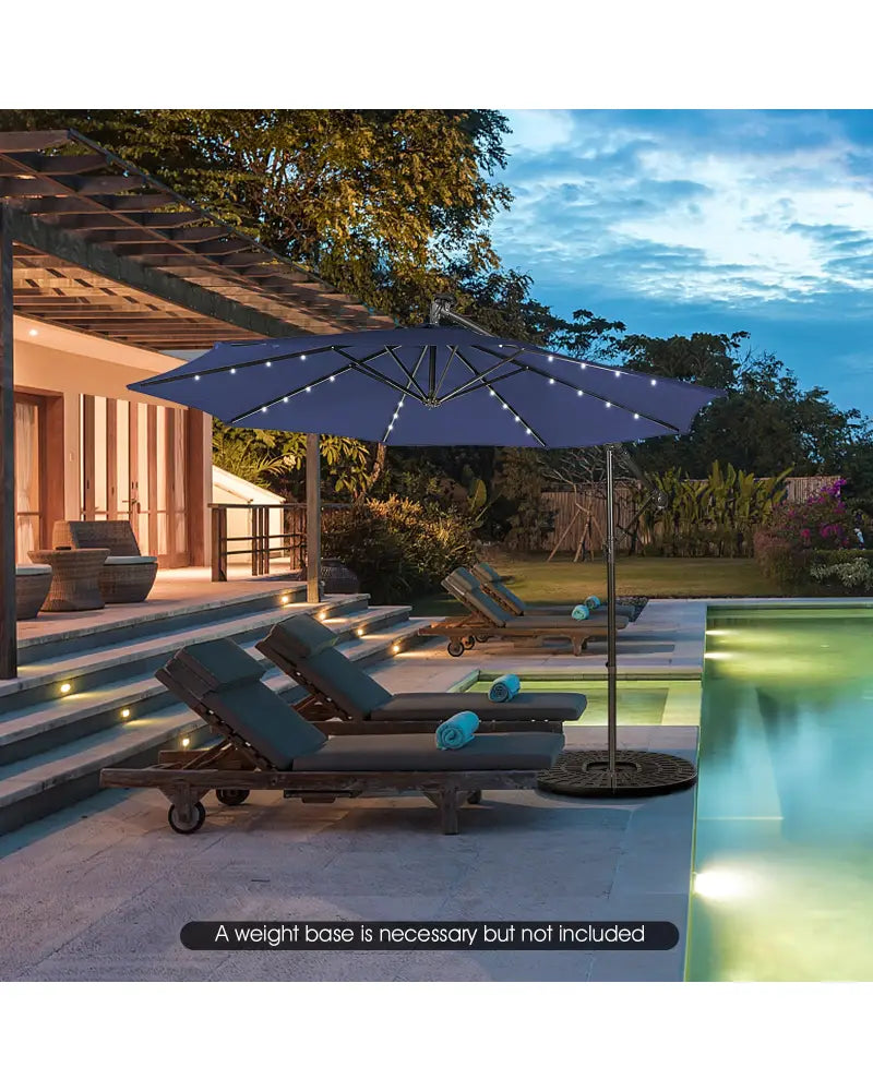 10 Feet Patio Solar Powered Cantilever Umbrella with Tilting System-Navy - Navy - Outdoor Umbrellas