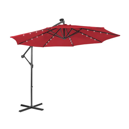 10 Feet Patio Solar Powered Cantilever Umbrella with Tilting System-Wine - Red - Outdoor Umbrellas