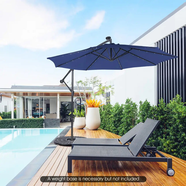 10 Feet Patio Solar Powered Cantilever Umbrella with Tilting System-Navy - Navy - Outdoor Umbrellas