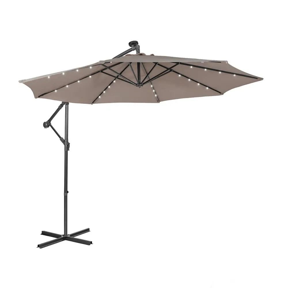 10 Feet Patio Solar Powered Cantilever Umbrella with Tilting System-Coffee - Brown - Outdoor Umbrellas