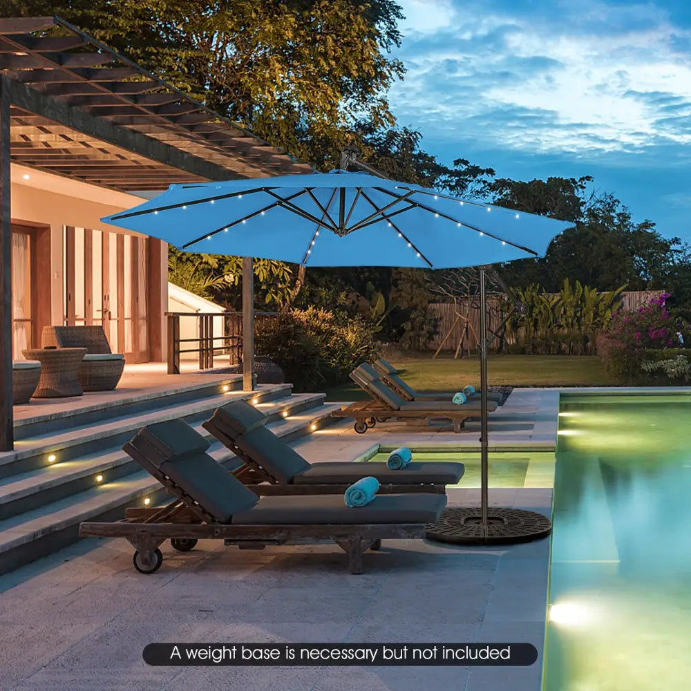 10 Feet Patio Solar Powered Cantilever Umbrella with Tilting System-Blue - Blue - Outdoor Umbrellas