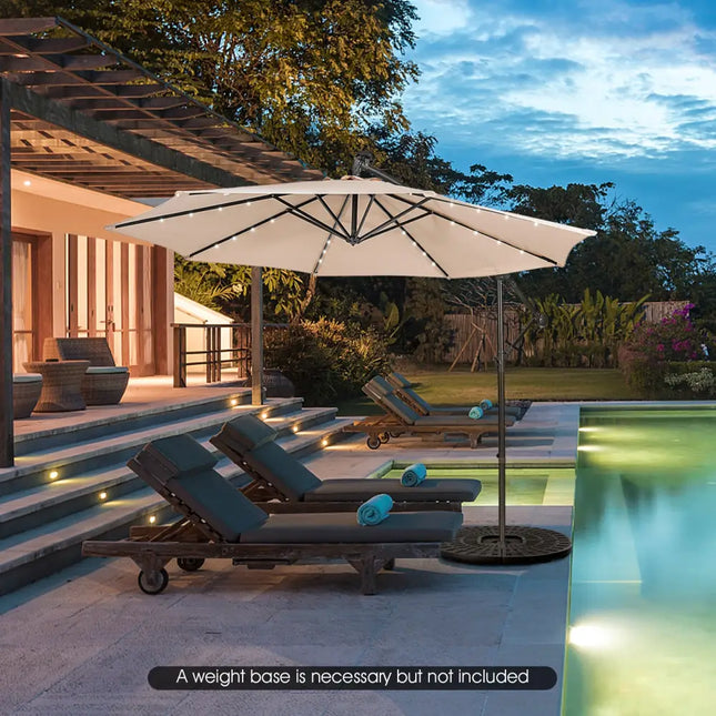 10 Feet Patio Solar Powered Cantilever Umbrella with Tilting System-Beige - Beige - Outdoor Umbrellas