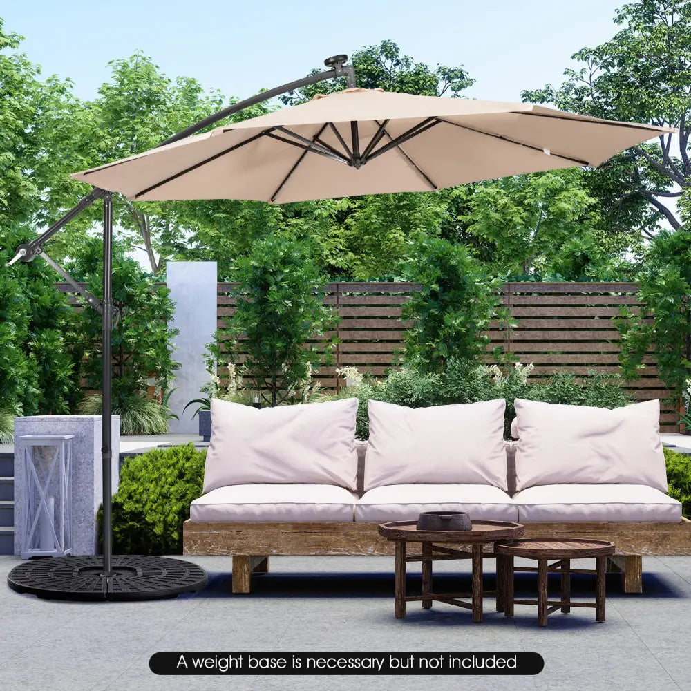 10 Feet Patio Solar Powered Cantilever Umbrella with Tilting System-Beige - Beige - Outdoor Umbrellas