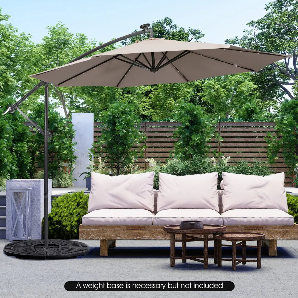 10 Feet Patio Solar Powered Cantilever Umbrella with Tilting System-Coffee - Brown - Outdoor Umbrellas