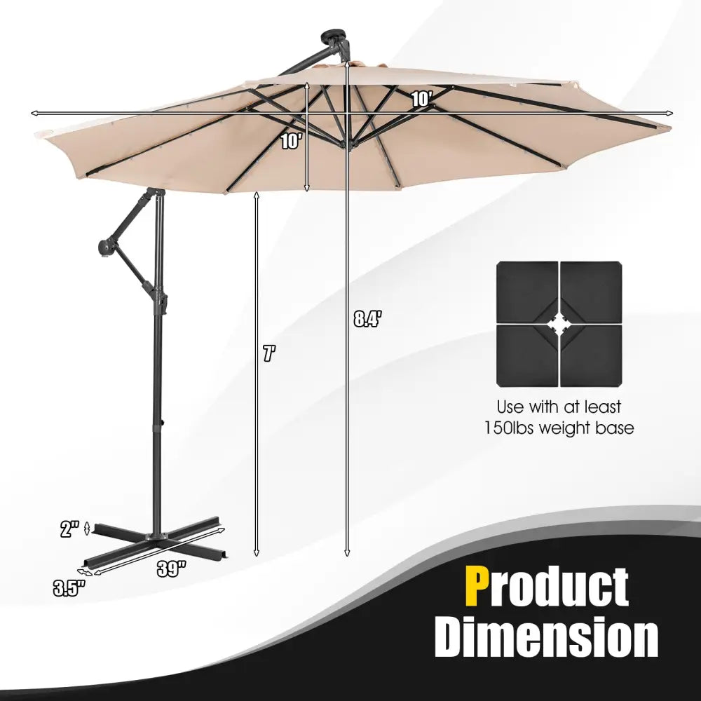 10 Feet Patio Solar Powered Cantilever Umbrella with Tilting System-Beige - Beige - Outdoor Umbrellas