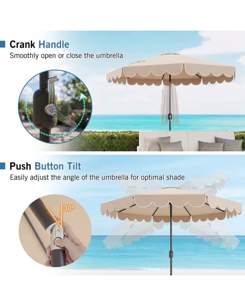 10 Feet Patio Umbrella Outdoor Market Umbrella with Crank Tilt Adjustment-Beige - Beige - Outdoor Umbrellas