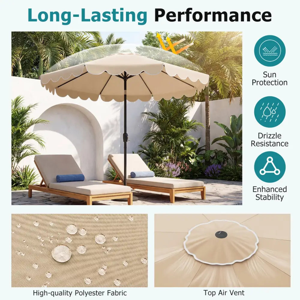 10 Feet Patio Umbrella Outdoor Market Umbrella with Crank Tilt Adjustment-Beige - Beige - Outdoor Umbrellas