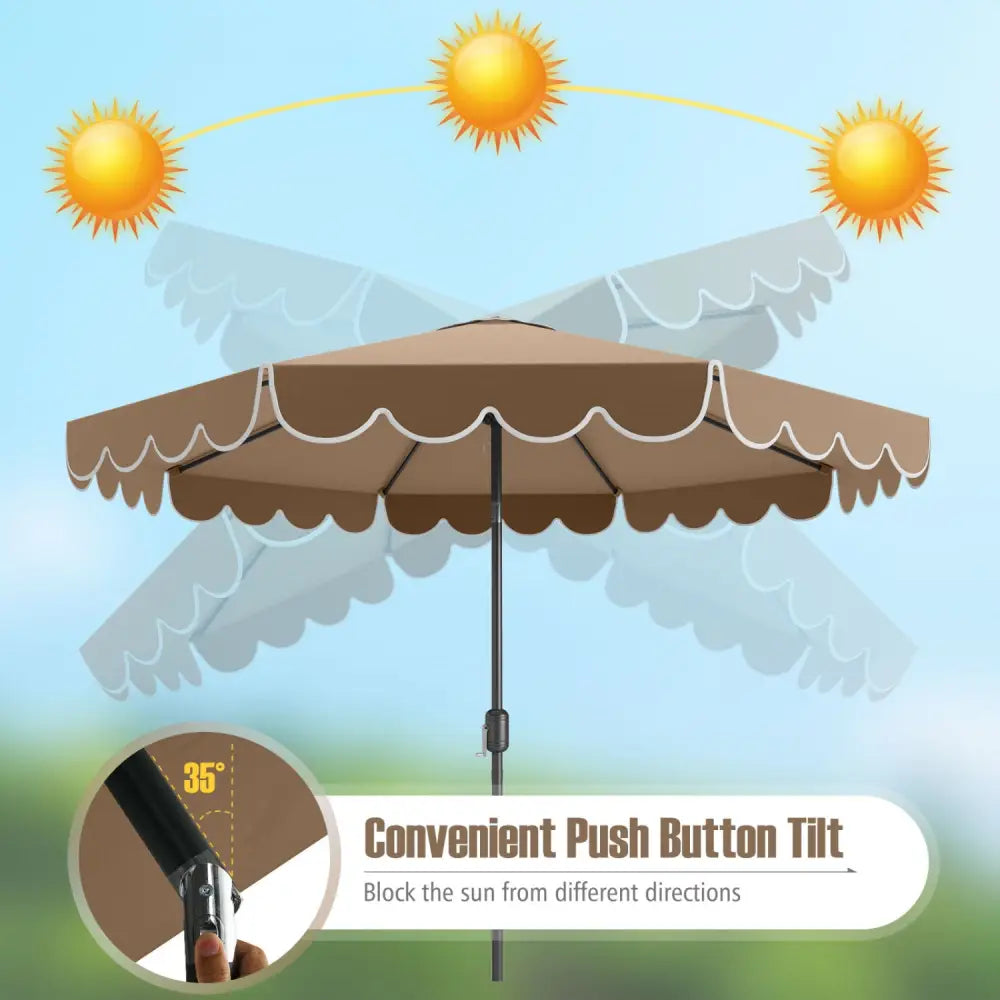 10 Feet Patio Umbrella Outdoor Market Umbrella with Crank Tilt Adjustment-Brown - Coffee - Outdoor Umbrellas