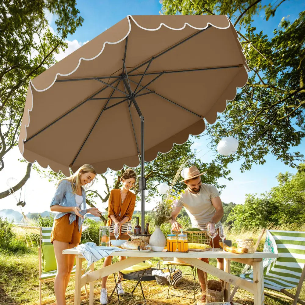 10 Feet Patio Umbrella Outdoor Market Umbrella with Crank Tilt Adjustment-Brown - Coffee - Outdoor Umbrellas