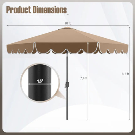 10 Feet Patio Umbrella Outdoor Market Umbrella with Crank Tilt Adjustment-Brown - Coffee - Outdoor Umbrellas