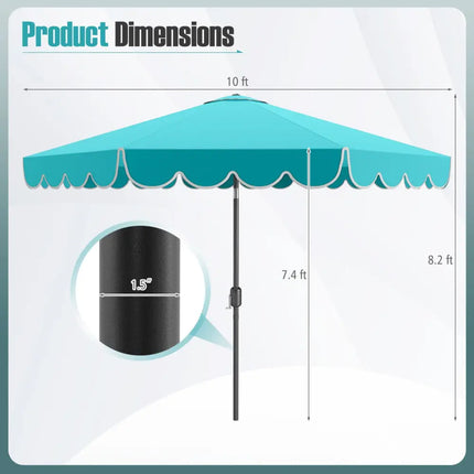 10 Feet Patio Umbrella Outdoor Market Umbrella with Crank Tilt Adjustment-Turquoise - Turquoise - Outdoor Umbrellas