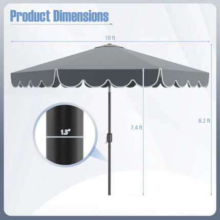 10 Feet Patio Umbrella Outdoor Market Umbrella with Crank Tilt Adjustment-Gray - Gray - Outdoor Umbrellas