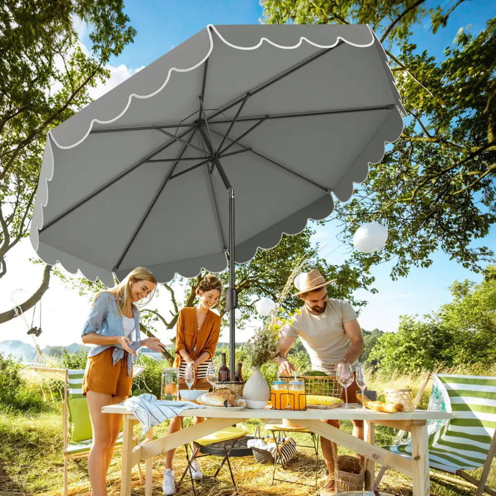 10 Feet Patio Umbrella Outdoor Market Umbrella with Crank Tilt Adjustment-Gray - Gray - Outdoor Umbrellas