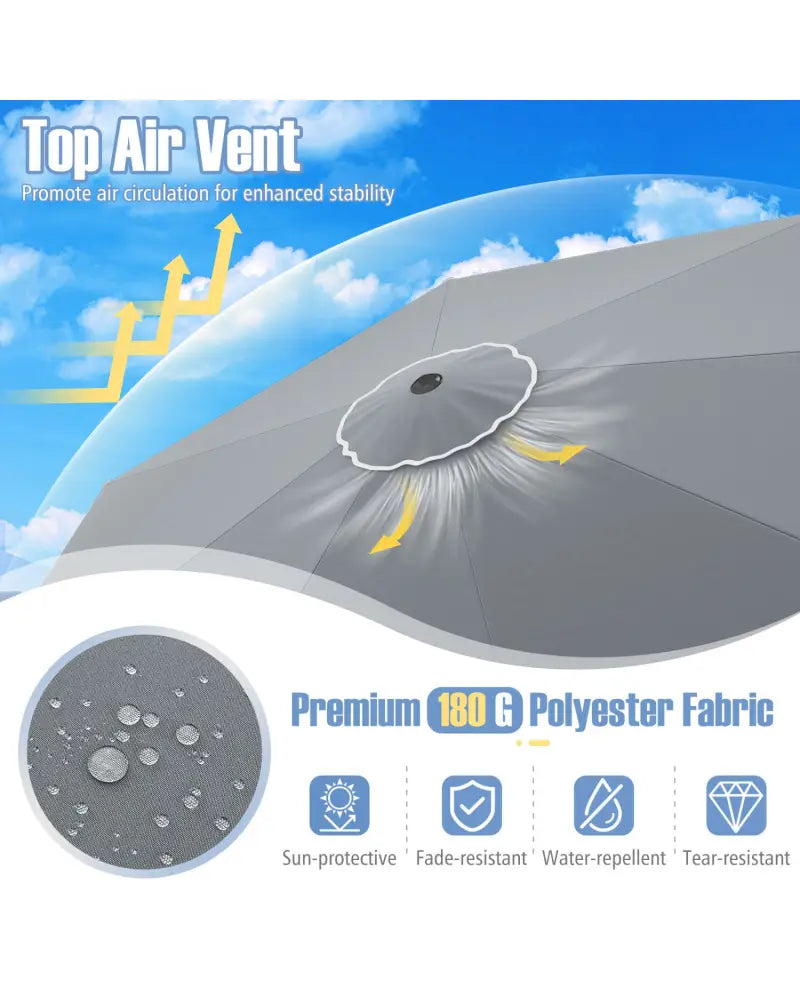 10 Feet Patio Umbrella Outdoor Market Umbrella with Crank Tilt Adjustment-Gray - Gray - Outdoor Umbrellas