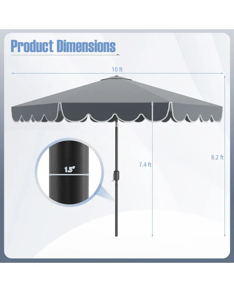10 Feet Patio Umbrella Outdoor Market Umbrella with Crank Tilt Adjustment-Gray - Gray - Outdoor Umbrellas