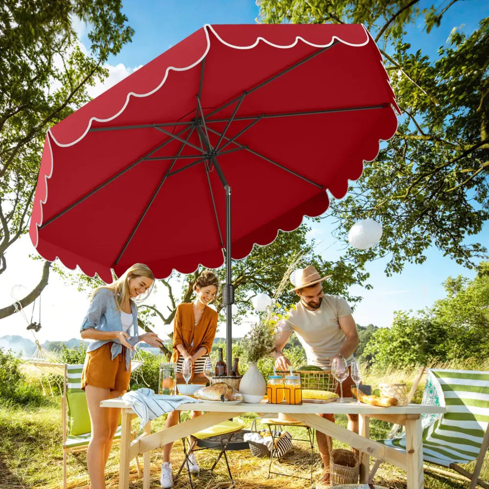 10 Feet Patio Umbrella Outdoor Market Umbrella with Crank Tilt Adjustment-Wine - Wine - Outdoor Umbrellas