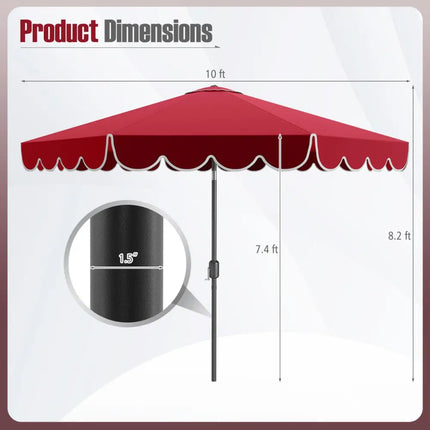 10 Feet Patio Umbrella Outdoor Market Umbrella with Crank Tilt Adjustment-Wine - Wine - Outdoor Umbrellas
