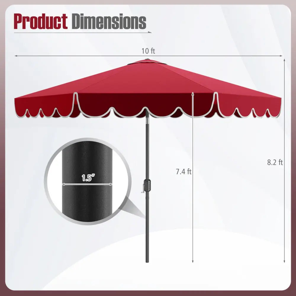10 Feet Patio Umbrella Outdoor Market Umbrella with Crank Tilt Adjustment-Wine - Wine - Outdoor Umbrellas