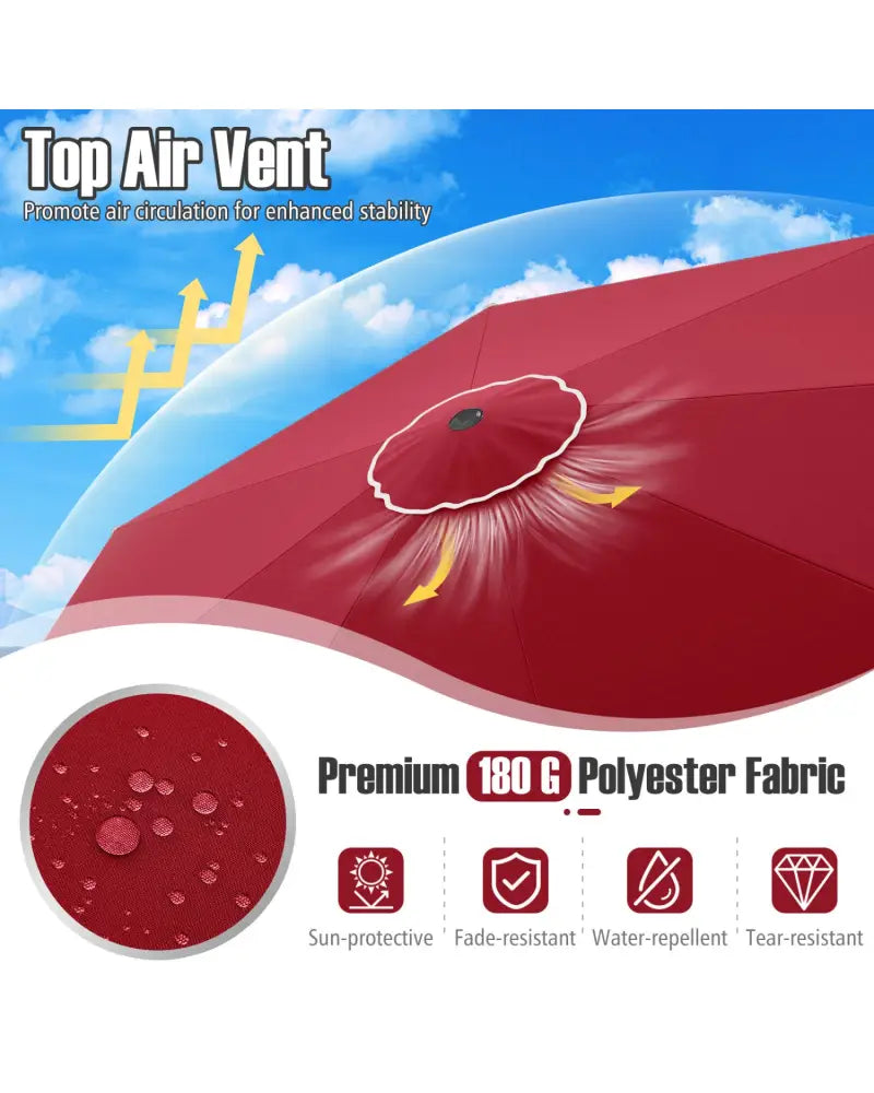 10 Feet Patio Umbrella Outdoor Market Umbrella with Crank Tilt Adjustment-Wine - Wine - Outdoor Umbrellas