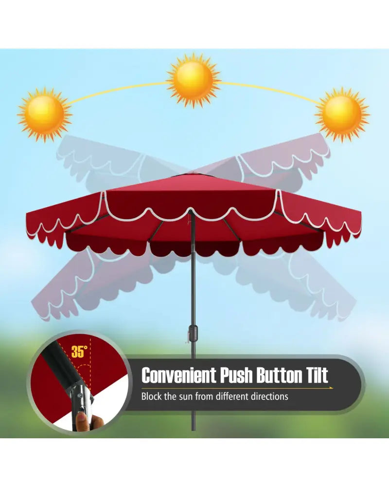 10 Feet Patio Umbrella Outdoor Market Umbrella with Crank Tilt Adjustment-Wine - Wine - Outdoor Umbrellas