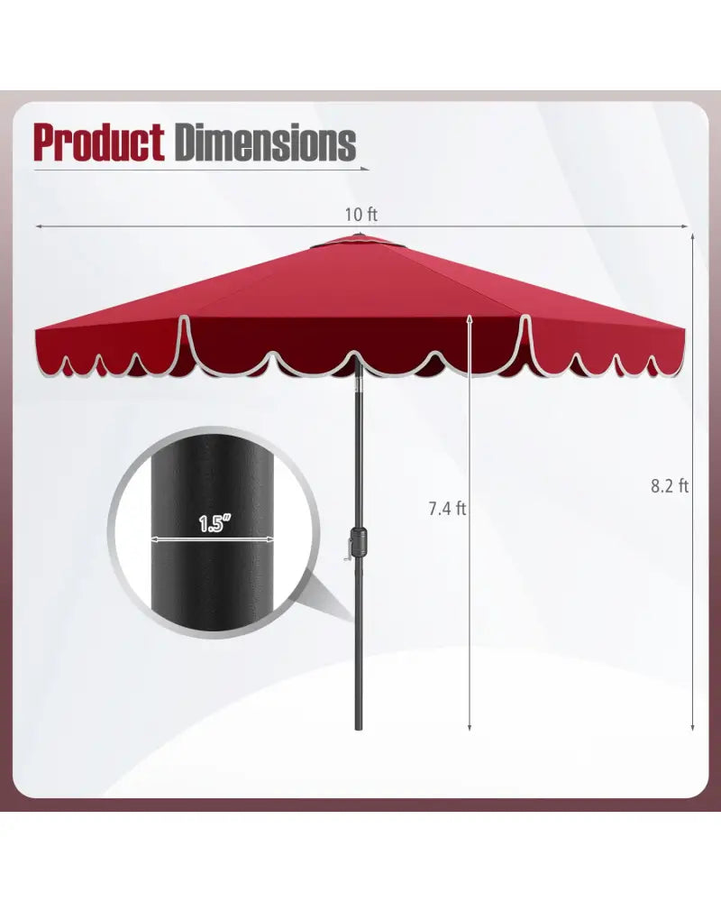 10 Feet Patio Umbrella Outdoor Market Umbrella with Crank Tilt Adjustment-Wine - Wine - Outdoor Umbrellas