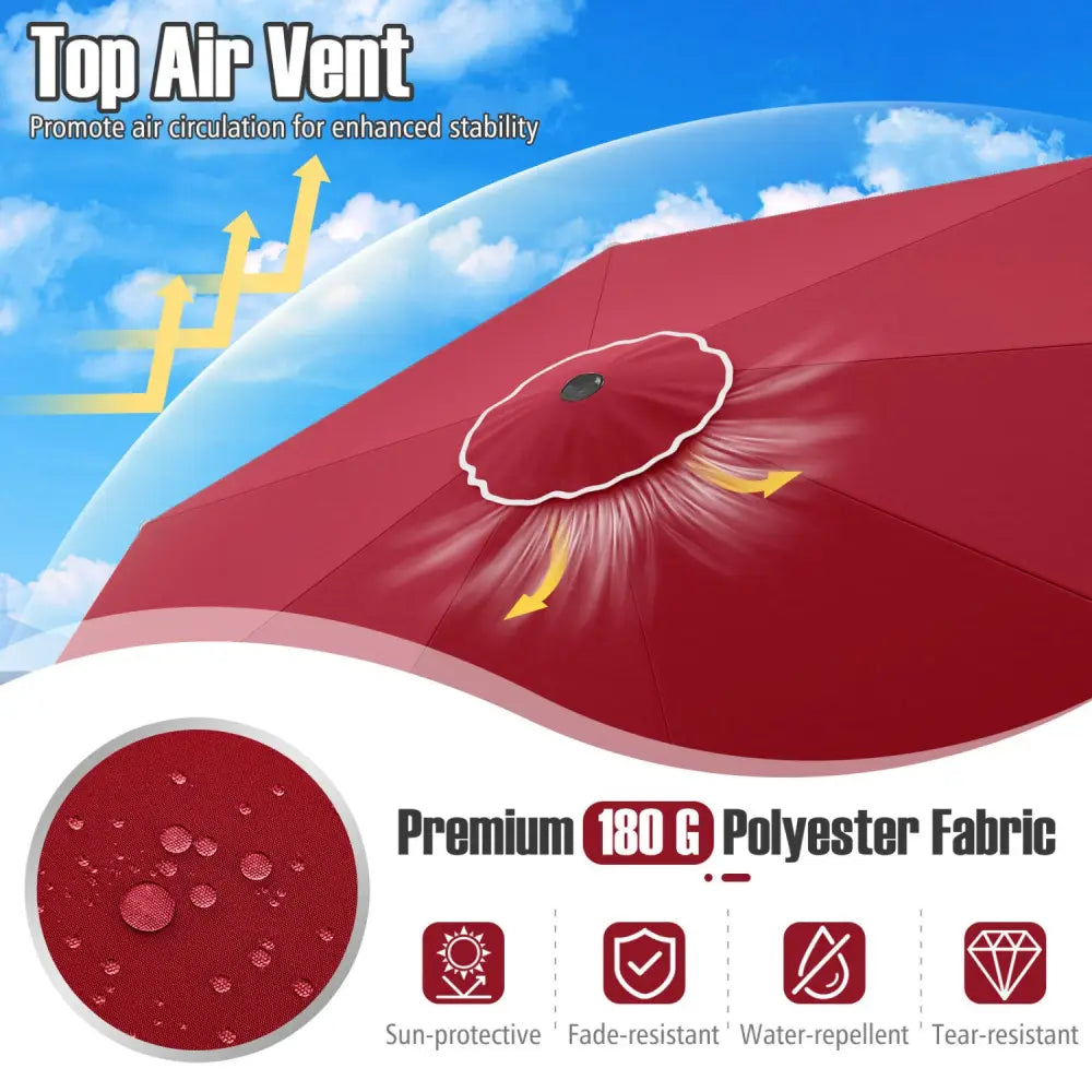10 Feet Patio Umbrella Outdoor Market Umbrella with Crank Tilt Adjustment-Wine - Wine - Outdoor Umbrellas