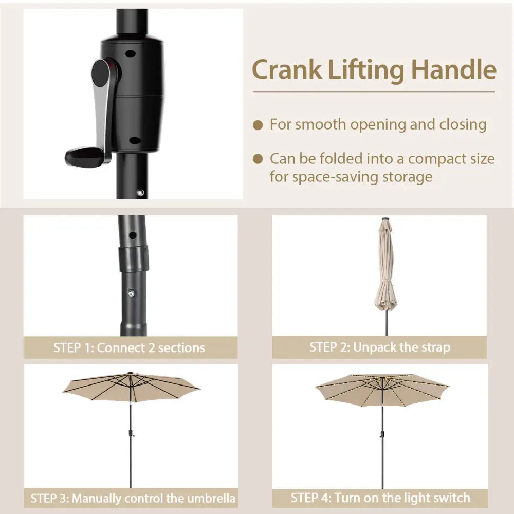 10 Feet Patio Umbrella with 112 Solar Lights and Crank Handle-Beige - Beige - Outdoor Umbrellas
