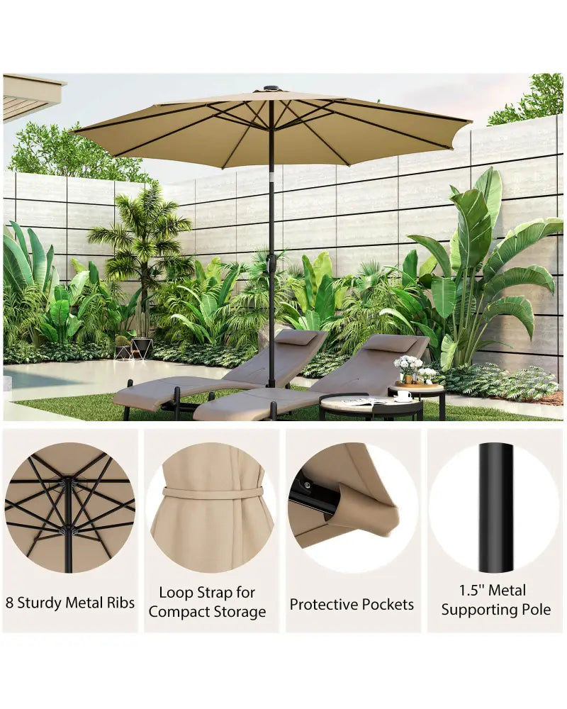 10 Feet Patio Umbrella with 112 Solar Lights and Crank Handle-Beige - Beige - Outdoor Umbrellas