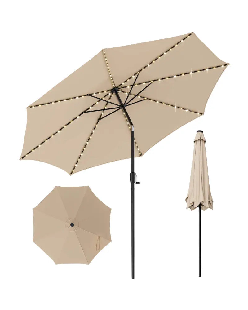 10 Feet Patio Umbrella with 112 Solar Lights and Crank Handle-Beige - Beige - Outdoor Umbrellas