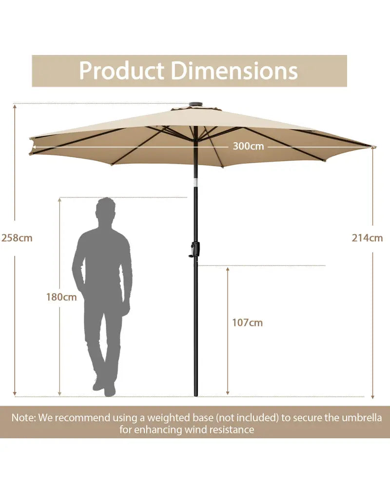 10 Feet Patio Umbrella with 112 Solar Lights and Crank Handle-Beige - Beige - Outdoor Umbrellas