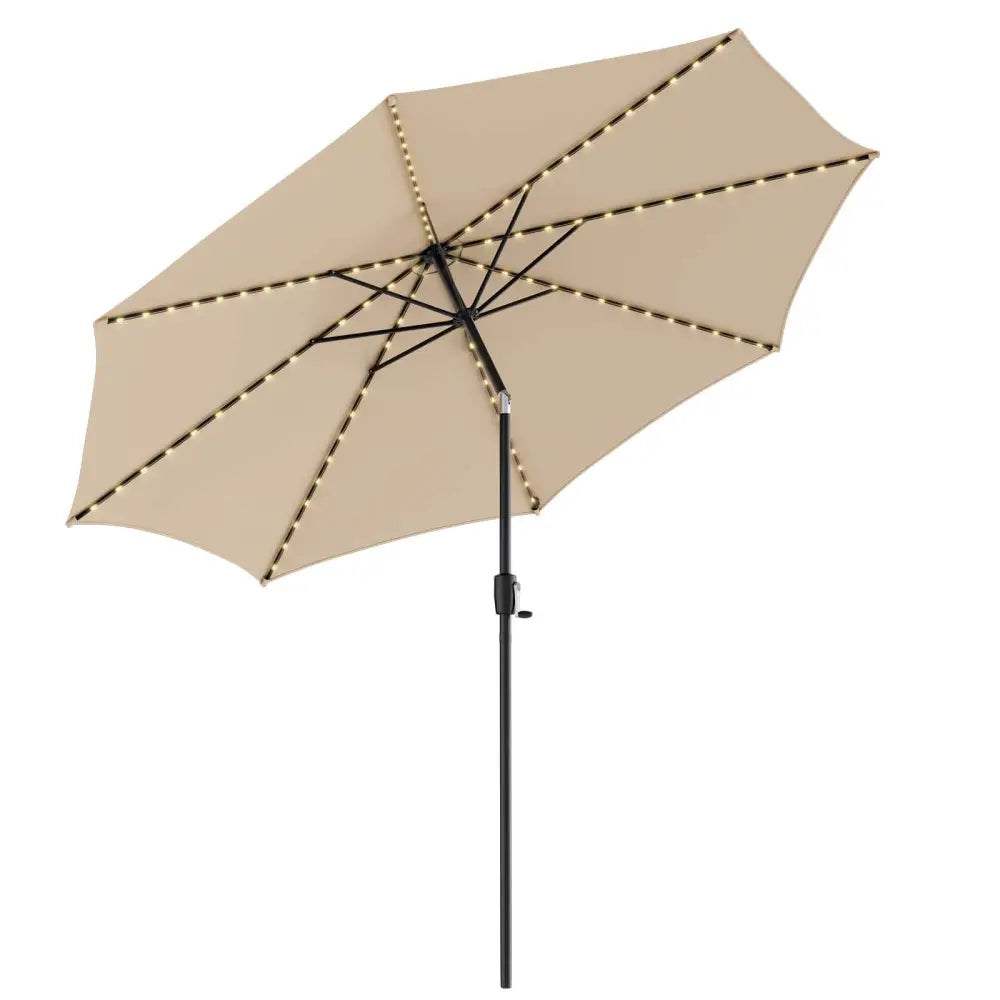 10 Feet Patio Umbrella with 112 Solar Lights and Crank Handle-Beige - Beige - Outdoor Umbrellas